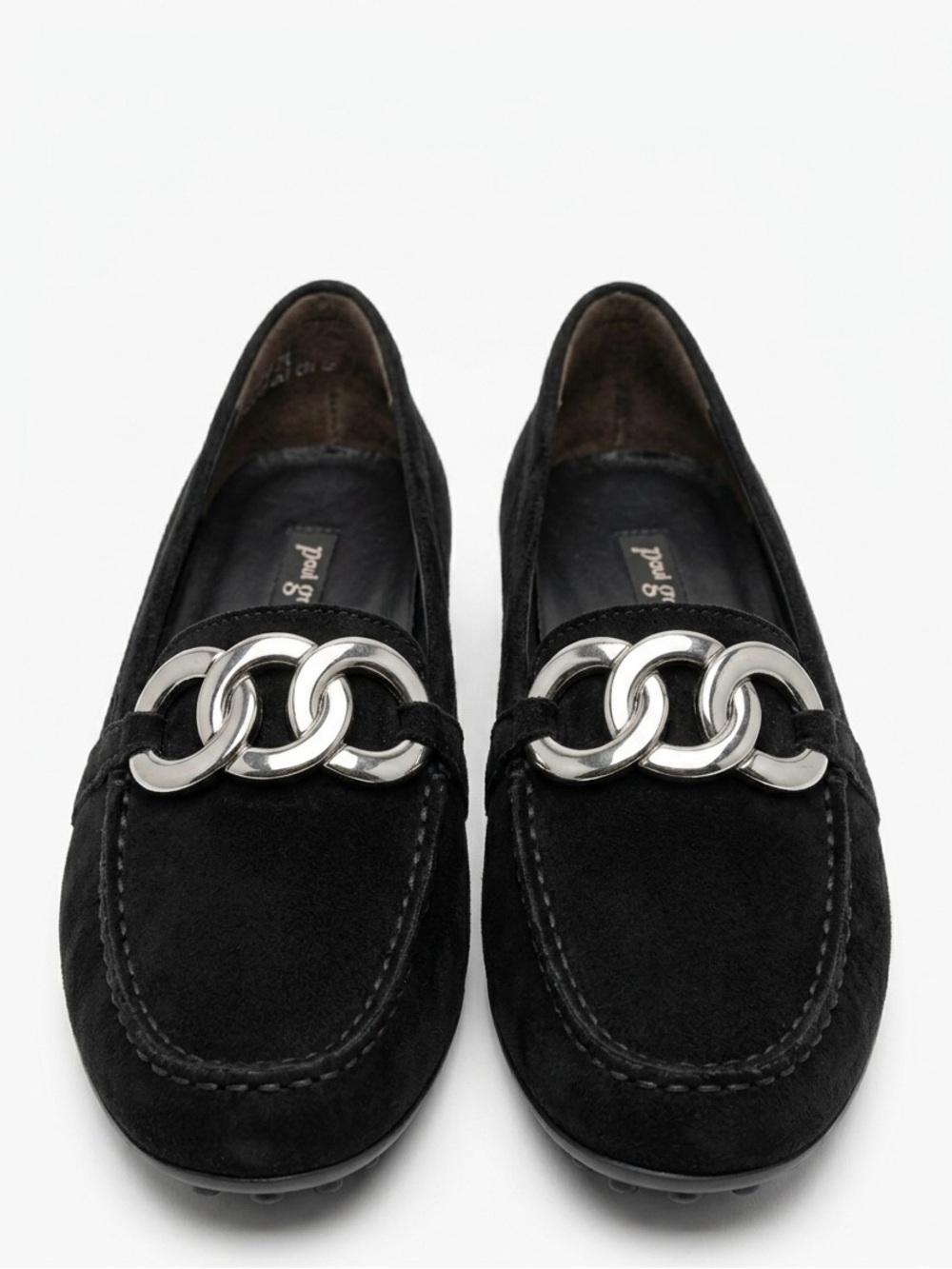 Paul Green Black Suede Chain Link Driving Loafers 9.5 Quiet Luxury Dark Academia